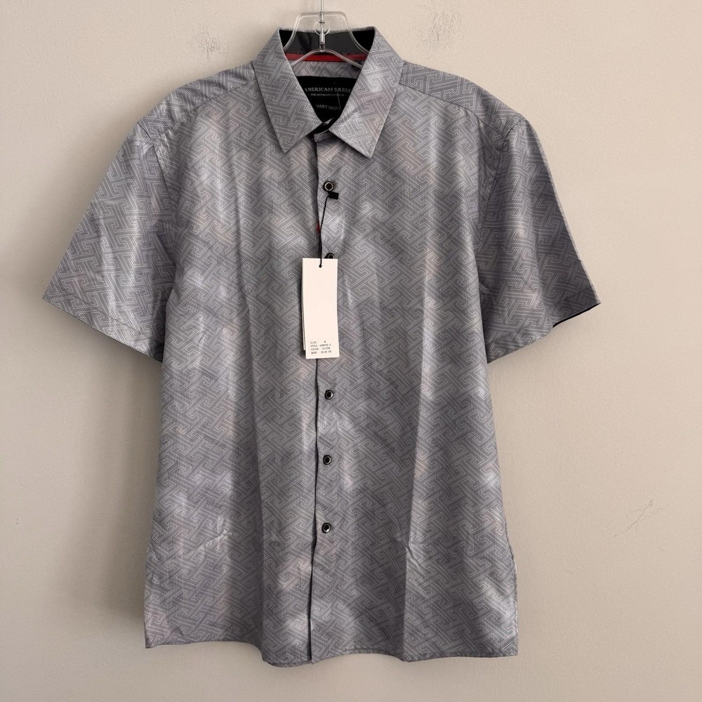 American Breed Smart Shirt Mens Medium Silver Metallic Geometric ss NWT